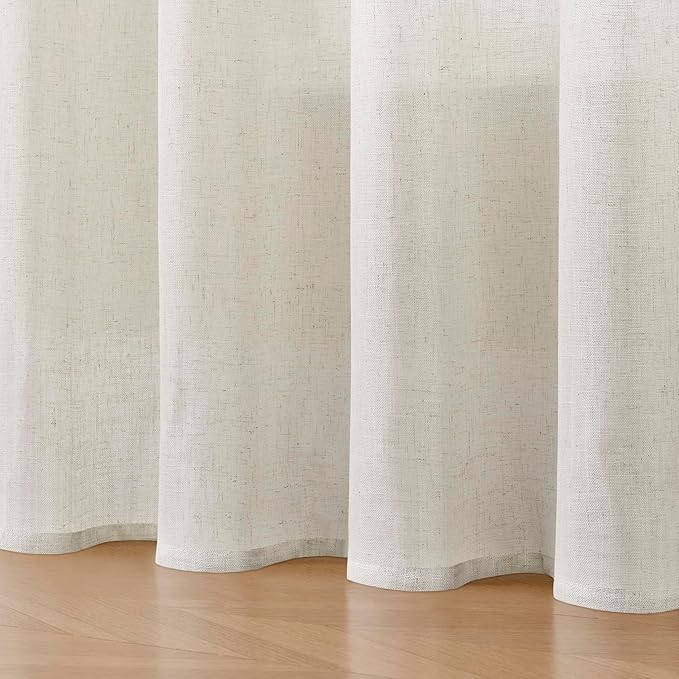 Joydeco Light Filtering Curtains 90 Inch Length for Bedroom, Linen Curtains 90 Inch Length 2 Panels Set for Living Room,White Semi Sheer Drapes 90 Inches Long with Rod Pockets-Ruum Studio Home