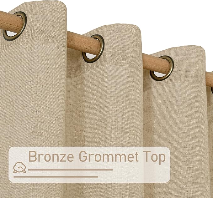 LAMIT Linen Curtains 84 Inches Long for Living Room, Bronze Grommet Linen Light Filtering Window Treatments Semi Sheer Burlap Drapes for Bedroom,2 Panels Set 60 x 84 Inch, Brown-Ruum Studio Home