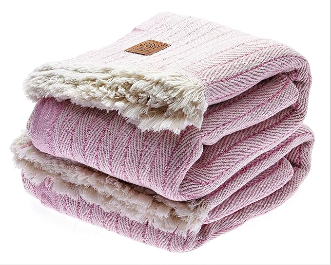 Gold Case Throw Blanket for Couch – 100% Recycled Turkish Cotton Blankets & Throws – Elegant Decorative Throw Blankets for Living Room Sofa – Woven Throws for Couch – Vintage Pink – 50x60 (Set of 2)-Ruum Studio Home