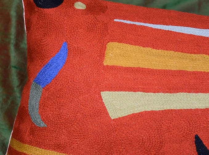 Lumbar Kandinsky Orange Abstract Pillow Cover Elements Modern Throw Pillowcase Chair Cushion Contemporary Pillowsham Accent Farmhouse Couch Hand Embroidered Wool Size 14x20-Ruum Studio Home