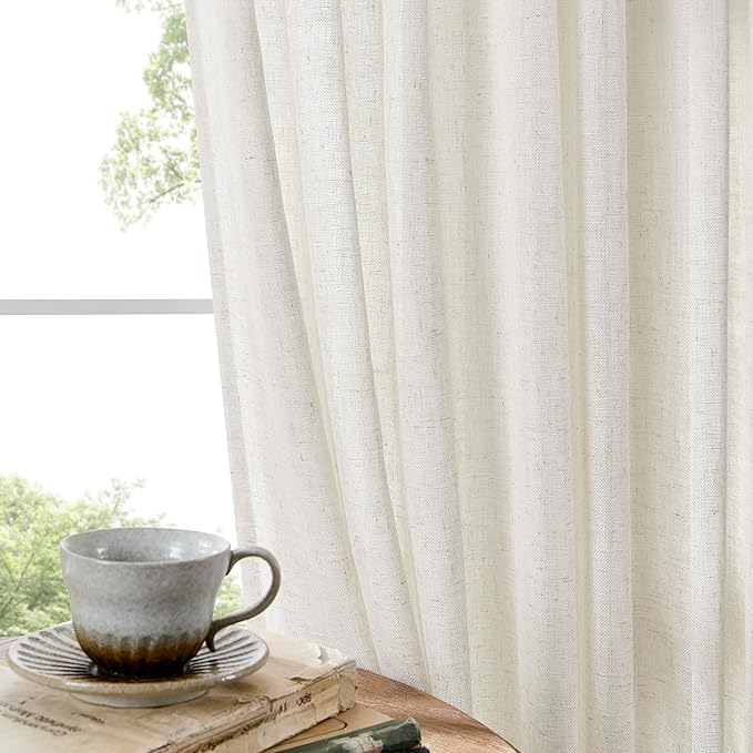 Joydeco Linen Curtains for Bedroom 63 Inch Length 2 Panels Set,37 Inch Wide Light Filtering Curtains for Living Room, Off-White Curtains with Back Tab & Rod Pockets (37x63 inch, Off-White)-Ruum Studio Home