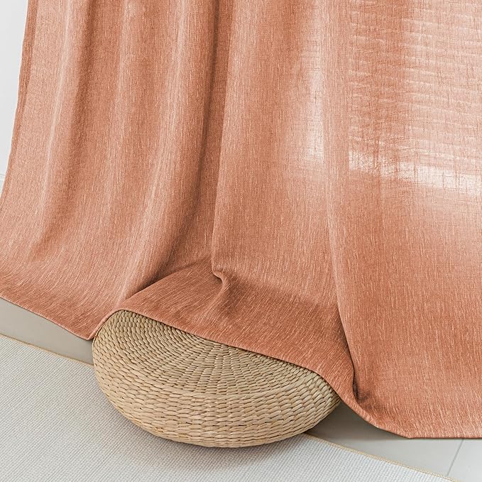 MYSKY HOME Orange Curtains for Bedroom, Short Curtains for Small Window, Boho Semi Sheer 2 Panel Set, Linen Style Texture for Closet/Kitchen, 50"x63", Burnt Orange-Ruum Studio Home