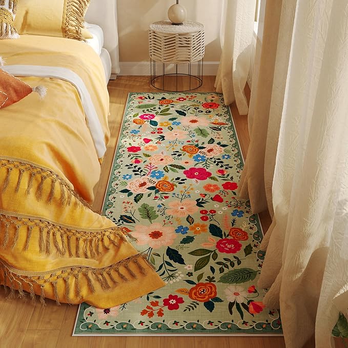 Runner Rug for Hallways Kitchen Rug Non Slip 2'6''x8' Washable Runner Rugs with Rubber Backing Soft Floral Carpet Runner for Hallways, Kitchen, Laundry, Bedroom, Bathroom(Green)-Ruum Studio Home
