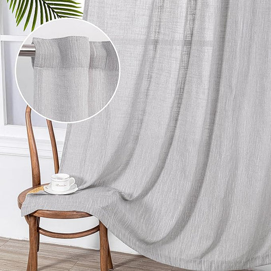 MYSKY HOME Short Curtains for Small Window, Boho Sheer Curtains 2 Panels Set Window Treatment Drapes Linen Style Texture for Closet/Kitchen, 50"x63", Light Grey, 2 PCs-Ruum Studio Home