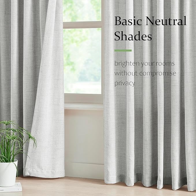 FMFUNCTEX Pinch Pleated Curtains 96 Inches Long for Living Room, Grey Semi Sheer Faux Linen Textured Pleat Drapes for Bedroom with Hooks, Light Filtering Farmhouse Window Drapes 2 Panels-Ruum Studio Home