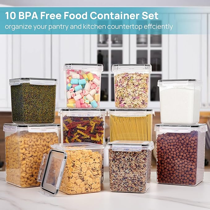 Vtopmart 10 PCS Flour and Sugar Storage Container, Large Airtight Food Canisters with Lids for Kitchen, Pantry Organization, BPA Free, Black-Ruum Studio Home