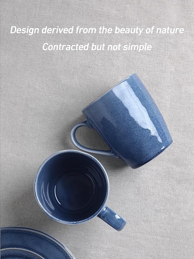 famiware Aurora Coffee Mugs, 14oz Mug Set of 4, Stoneware Mug, Cups for Kitchen, Cappuccino, Latte, Reactive Glaze, Microwave Safe, Scractch-resistant, Lagoon Blue-Ruum Studio Home