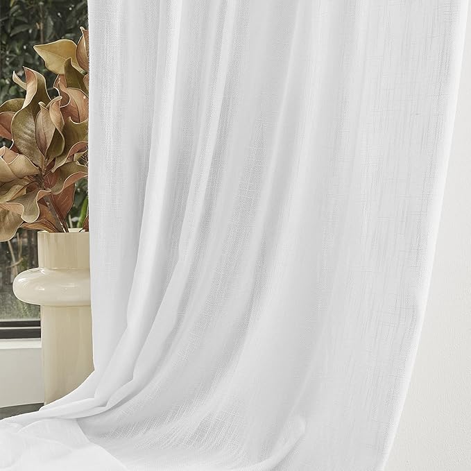 MYSKY HOME Short Curtains for Bedroom Small Windows, Light Filtering Sheer Drapes Boho Decor Country Style Kitchen Bathroom Panels Set, Light Filtering Privacy Blind, 50x54, White, 2 Pieces-Ruum Studio Home
