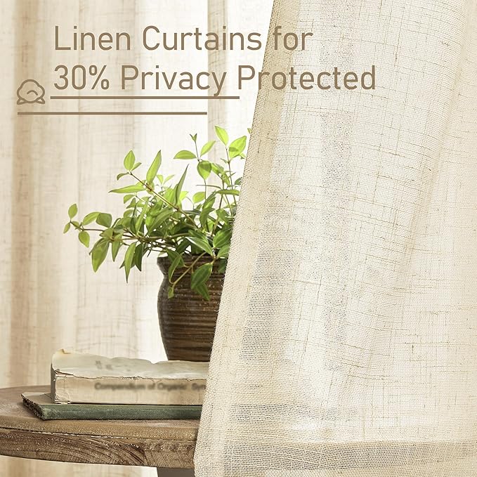 LAMIT Linen Curtains 63 inches Long for Bedroom, Bronze Grommet Linen Drapes Light Filtering Sheer Window Curtains for Living Room, Set of 2 Panels (38 x 63 Inch, Beige)-Ruum Studio Home