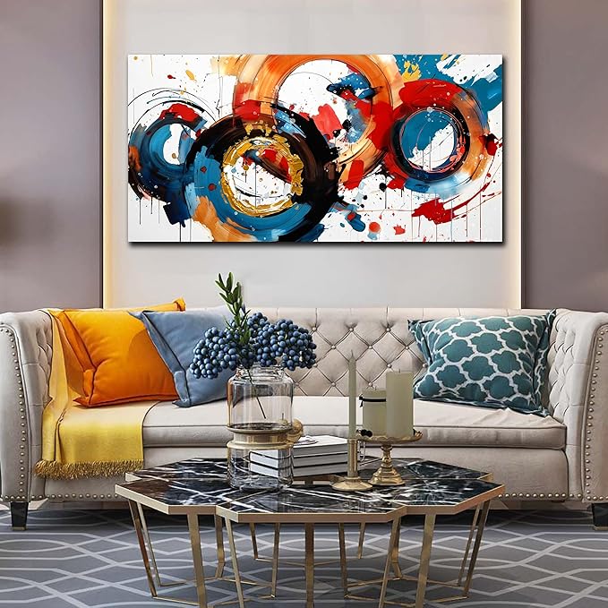 Abstract Wall Art Large Canvas Prints Modern Living Room Bedroom Home Office Wall Decor Framed Colorful Circle Abstract Picture Ready to Hang Size 30x60-Ruum Studio Home