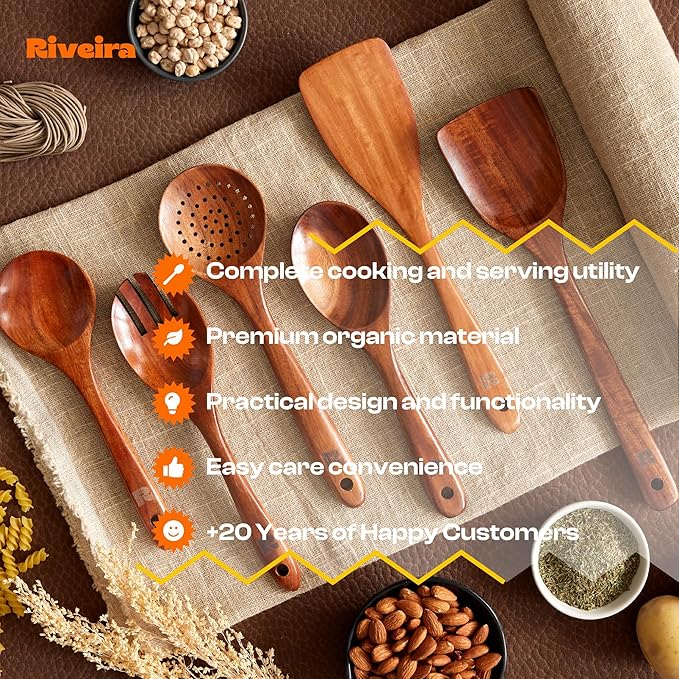 Riveira's 6-Piece Dark Brown Wooden Spoons for Cooking - Elegant Kitchen Essentials/Kitchen Utensils Set for Every Culinary Need Spatula-Ruum Studio Home