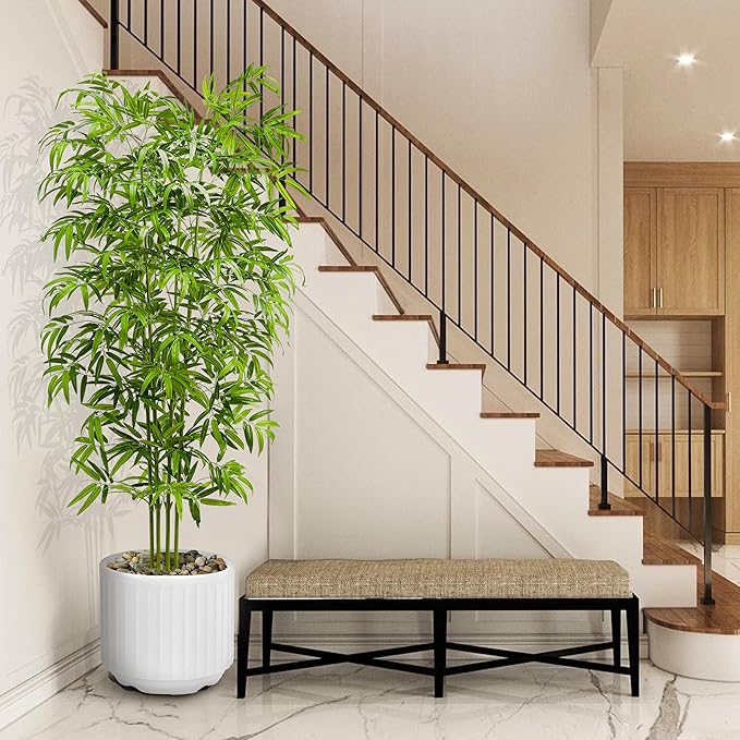Artificial Tree Fake Plants, Artificial Bamboo Tree 7FT Tall in White Potted, Artificial Tree Indoor Decor Bamboo Silk Tree with Natural Wood Trunk, for Home Office Living Room Modern-Ruum Studio Home