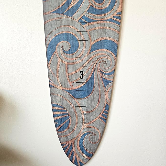 Wooden Surfboard Wall Decor Growth Chart - Surf Board Wall Decor for Kids Room, Wooden Growth Chart for Wall, Surfboard Wall Art, Surfboards for Decoration - Blue Wave (9.5"x 45")-Ruum Studio Home