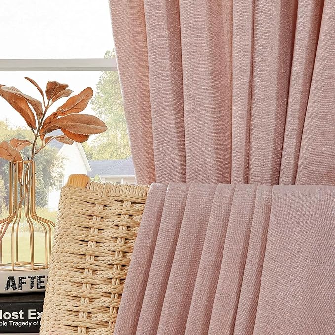 Joydeco Linen Curtains for Living Room,Light Filtering Rod Pocket Back Tab Semi Sheer Drapes Window Long Curtains 108 inches Long Sheer Bliss-Ruum Studio Home