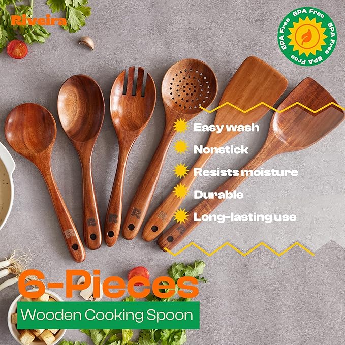 Riveira's 6-Piece Dark Brown Wooden Spoons for Cooking - Elegant Kitchen Essentials/Kitchen Utensils Set for Every Culinary Need Spatula-Ruum Studio Home