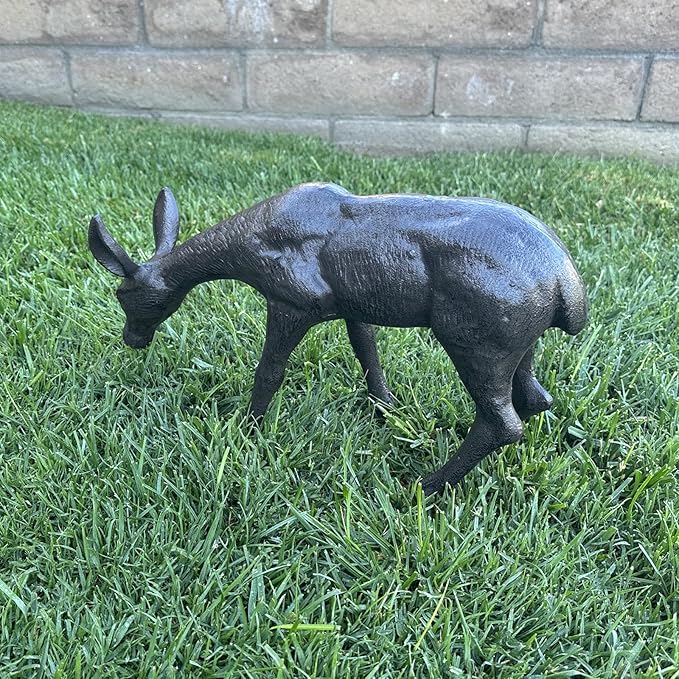 Cast Iron Deer Sculpture(11.4" Tall), Realistic Lawn Garden Decor Statue, Lifelike Grazing Deer Figure, Outdoor/Indoor Decorative Art, Metal Animal Ornament HC3672-Ruum Studio Home