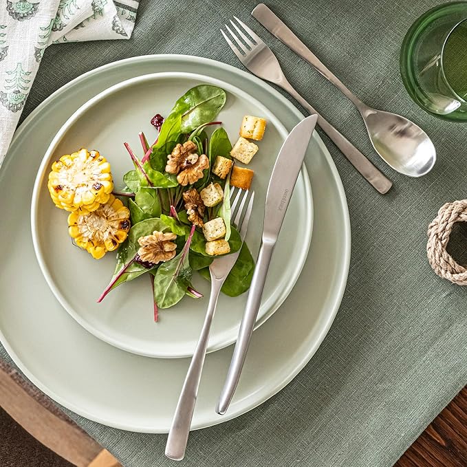over&back 20pc Curved Flatware Cutlery Set - Comes with 4 Dinner Forks, 4 Salad Forks, 4 Dinner Knives, 4 Dinner Spoons, and 4 Teaspoons - 18/8 Stainless Steel - Dishwasher-Safe - Brushed Stainless-Ruum Studio Home
