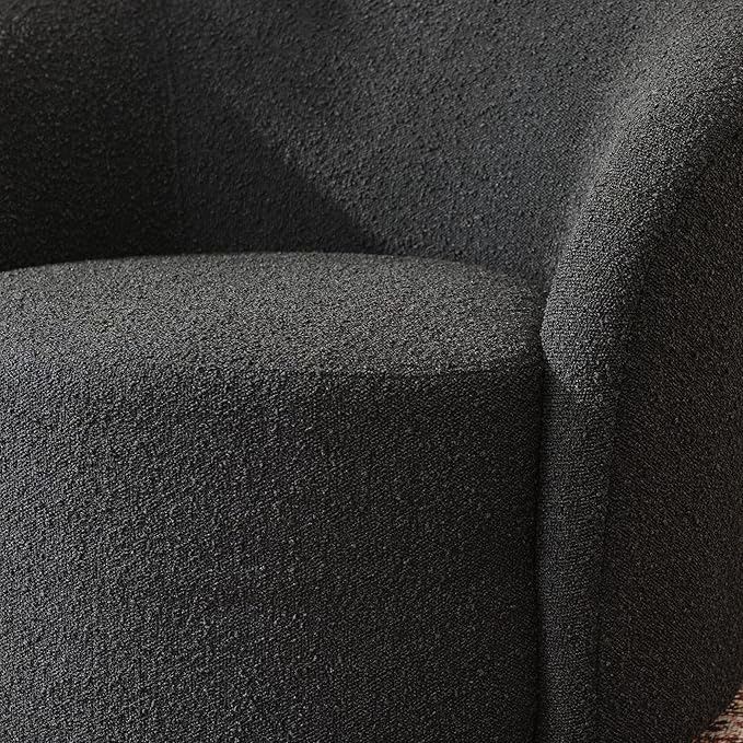 KINWELL 34" W Mid Century Modern Swivel Barrel Chair, Round Upholstered Boucle Swivel Accent Chairs, No Assembly Sofa Chair for Living Room Bedroom Reading Apartment Lounge Nursery(Black)-Ruum Studio Home