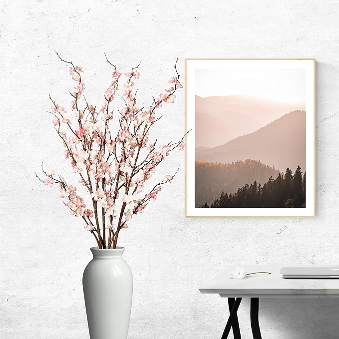 4Pcs Cherry Blossom Branches Artificial Flowers for Spring Summer Indoor Decoration,Faux Long Stem Artificial Flowers for Wedding Home Office Bedroom Party Table Centerpieces Decor (Pink)-Ruum Studio Home