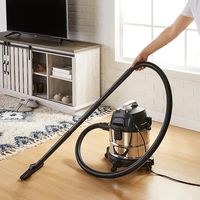 Amazon Basics Wet Dry Vacuum Cleaner, 4 gallon Shop, 3 HP Stainless Steel, Grey/Black-Ruum Studio Home