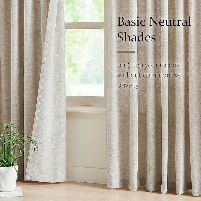 FMFUNCTEX Pinch Pleated Curtains 84 Inches Long for Living Room, Beige Semi Sheer Faux Linen Textured Pleat Drapes for Bedroom with Hooks, Light Filtering Neutral Farmhouse Window Drapes 2 Panels-Ruum Studio Home