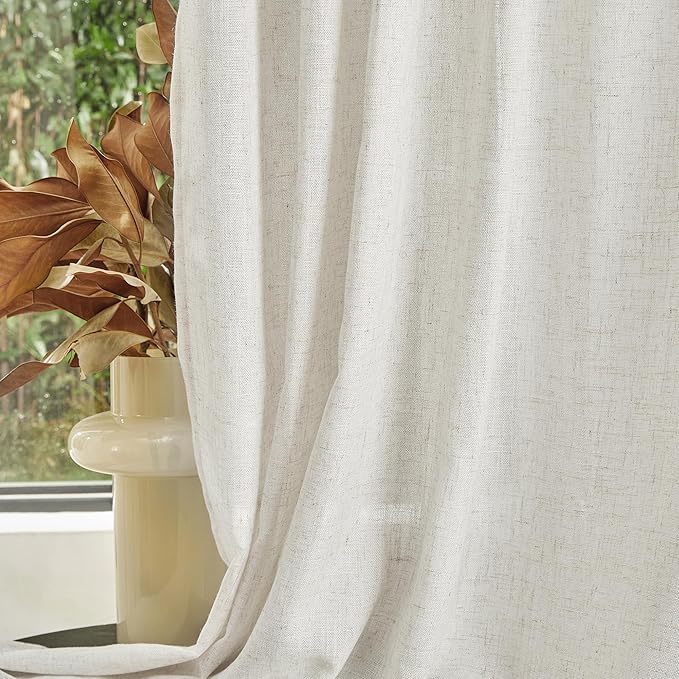 MYSKY HOME Boho Curtains 72 Inch Length, Linen Blend Drapes for Window Decoration French Door Curtain Panels Privacy Shade Burlap Farmhouse Rustic Style for Doorways, 50" x 72", Linen, 2 Panels-Ruum Studio Home