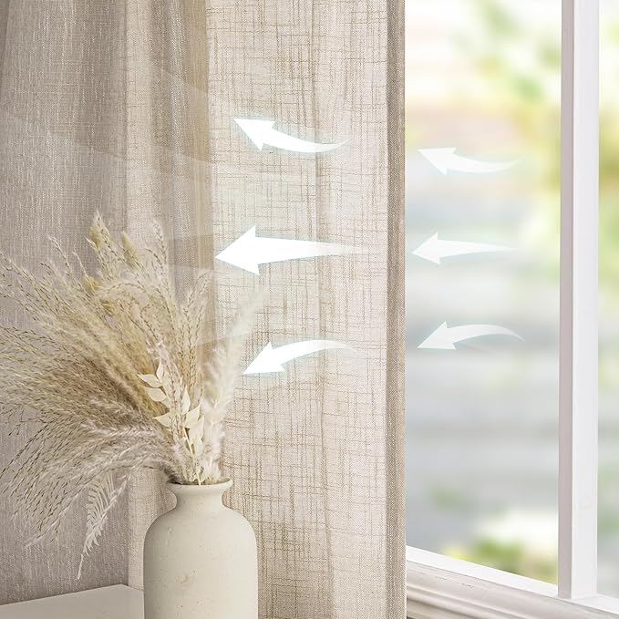 MYSKY HOME Boho Curtains Farmhouse Living Room Curtain Drapes, Light Filtering Semi Soft Cotton Blend Sheer Window Treatments for Sliding Glass Door Doorways, 100" x 90", Light Oatmeal, Set of 1-Ruum Studio Home