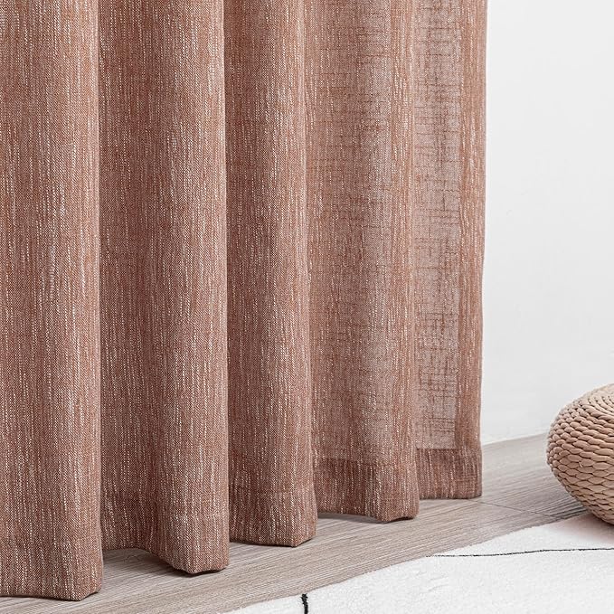 MYSKY HOME Living Room Curtains for Windows, Linen Look Texture Semi Sheers Boho Drapes Extra Long Floor Length Curtain Panels Soft Cotton Fabric, 50 x 108 Inch, Brick Red, 2 PCs-Ruum Studio Home