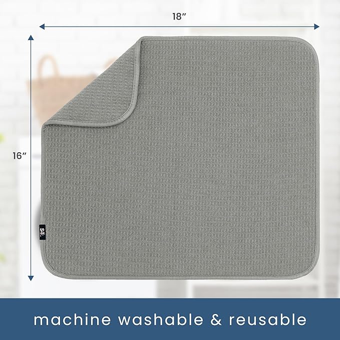 S&T INC. Dish Drying Mat, 16” x 18”, Absorbent Microfiber Kitchen Counter Mat, Dish Drying Pad for Dishes, Utensils, Pots and Pans, Large, Grey-Ruum Studio Home