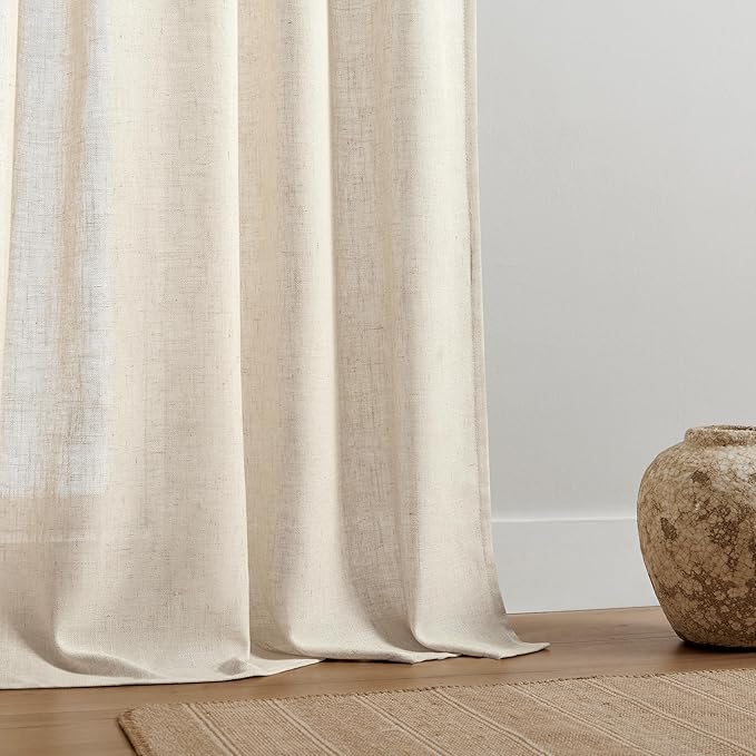 Joydeco Custom Linen Curtains for Living Room, Semi-Sheer Curtain 1 Panel Light Filtering Rod Pocket Back Tab (Linen, Custom Size)-Ruum Studio Home