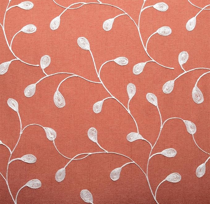 MIUCO Floral Embroidered Semi Sheer Curtains Faux Linen Grommet Window Curtains for Girls Room 52 x 63 Inch 2 Panels, Rust-Ruum Studio Home