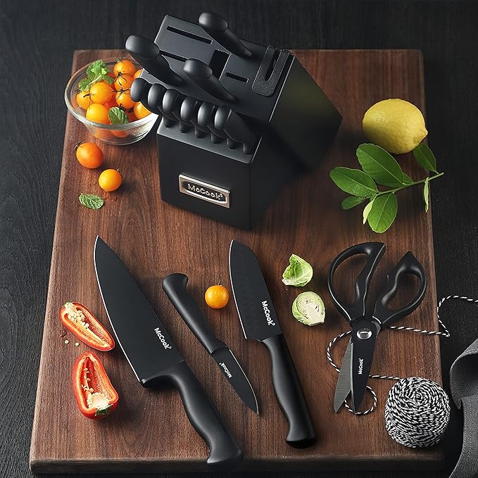 McCook® Knife Sets,German Stainless Steel Knife Block Sets with Built-in Sharpener, Black-Ruum Studio Home