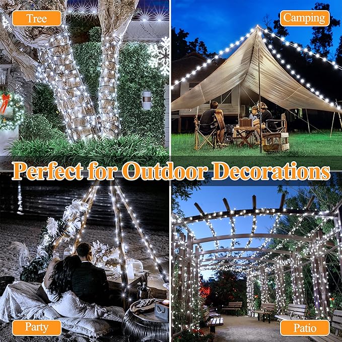 2 Pack Solar String Lights Total 480LED 158FT, IP67 Waterproof Solar Lights for Outside with 8 Modes, Upgraded Solar Panel Fairy Lights for Garden Party Wedding Decorations (Cool White)-Ruum Studio Home