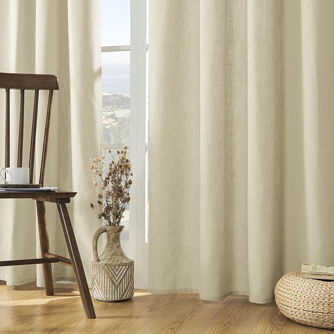 Joydeco Linen Curtains - 108 Inch Length, 2 Panels Set for Living Room, Light Filtering (W52 x L108 Inch, Pistachio Shell)-Ruum Studio Home