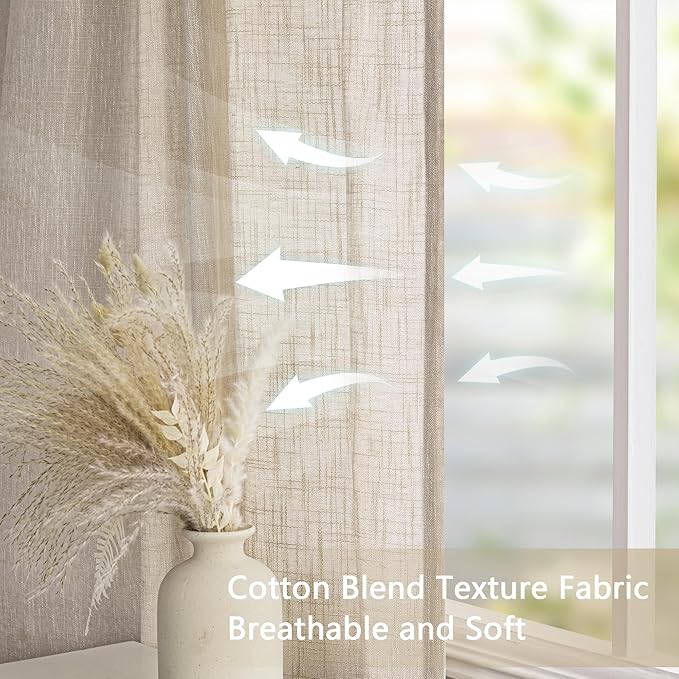 MYSKY HOME Oatmeal Curtains for Living Room, Semi Sheer Curtains & Drapes Light Filtering Farmhouse Country Boho Style Back Tab Draperies for Sliding Glass Door (Customsize, Light Oatmeal)-Ruum Studio Home