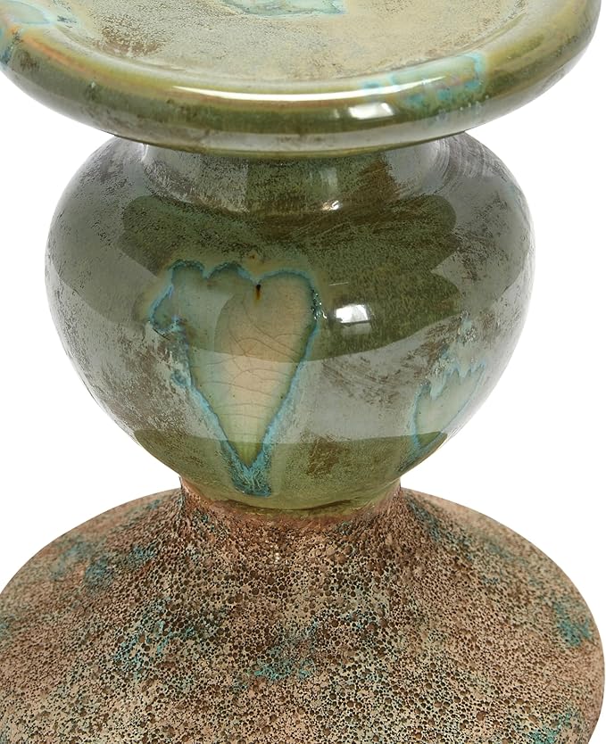Creative Co-Op 2-Tone Sculptural Terracotta Pillar Candle Holder, Distressed Green-Ruum Studio Home