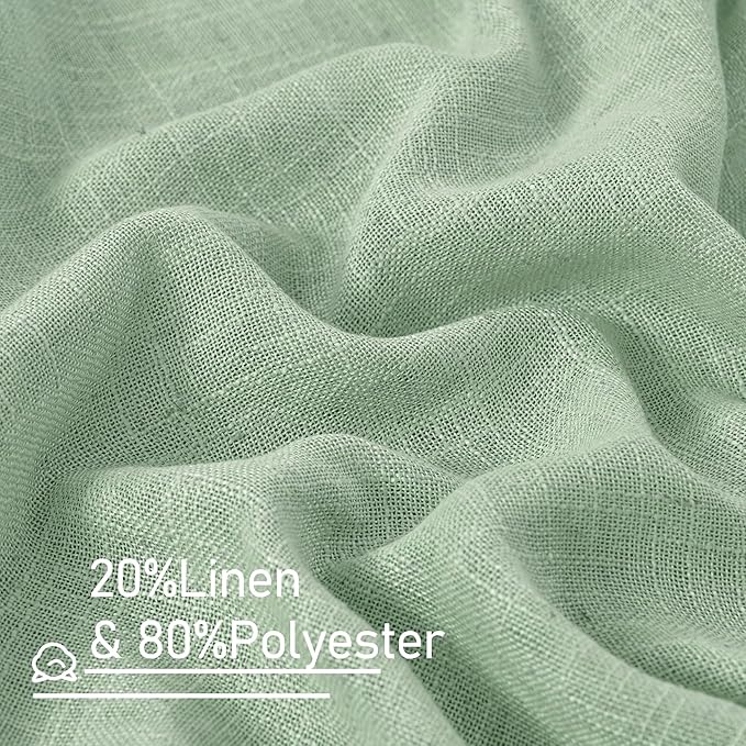 LAMIT Fresh Green Linen Sheer Curtains 45 inch for Kitchen, Soft Thick Light Filtering Boho Decor Neutral Drapes with Bronze Grommet for Basement/Window, 2 Panels, 34 x 45 Inch-Ruum Studio Home