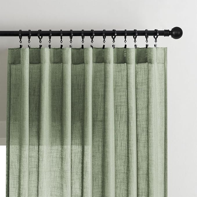 Joydeco Linen Curtains 108 Inch Length 2 Panel Sets,Light Filtering Curtains for Bedroom 52 Inch Wide Living Room Drapes with Back Tabs & Rod Pockets (W52 x L108 Inch, Loden)-Ruum Studio Home