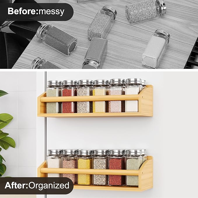 2 Pack Magnetic Spick Rack for Refrigerator, Fridge Organizer Shelf, Bamboo Wood-Ruum Studio Home