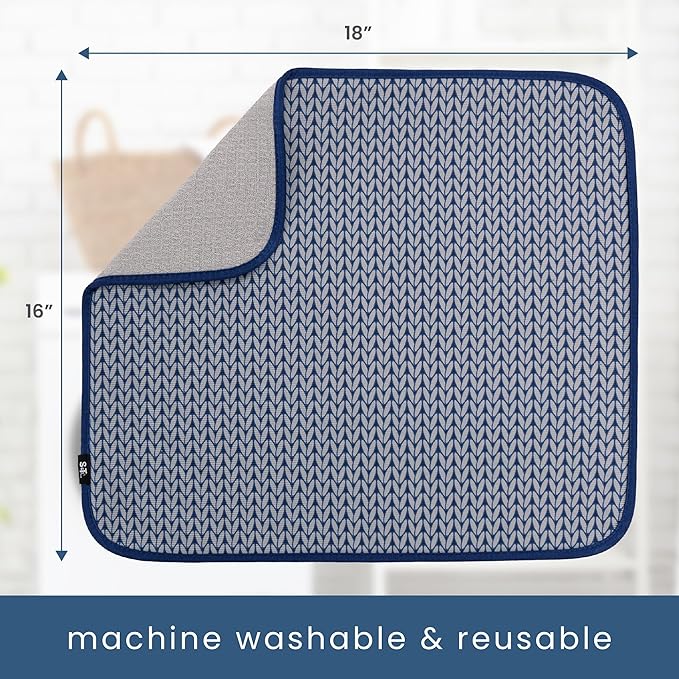 S&T INC. Dish Drying Mat, 16” x 18”, Absorbent Microfiber Kitchen Counter Mat, Dish Drying Pad for Dishes, Utensils, Pots and Pans, Large, Blue Stockinette-Ruum Studio Home
