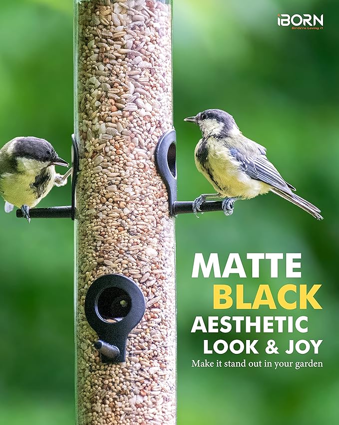 iBorn Metal Bird Feeders Black Wild Bird Feeder for Outdoors Hanging All Metal Black Finishing 14 Inch 6 Port(Seed is not Included)-Ruum Studio Home