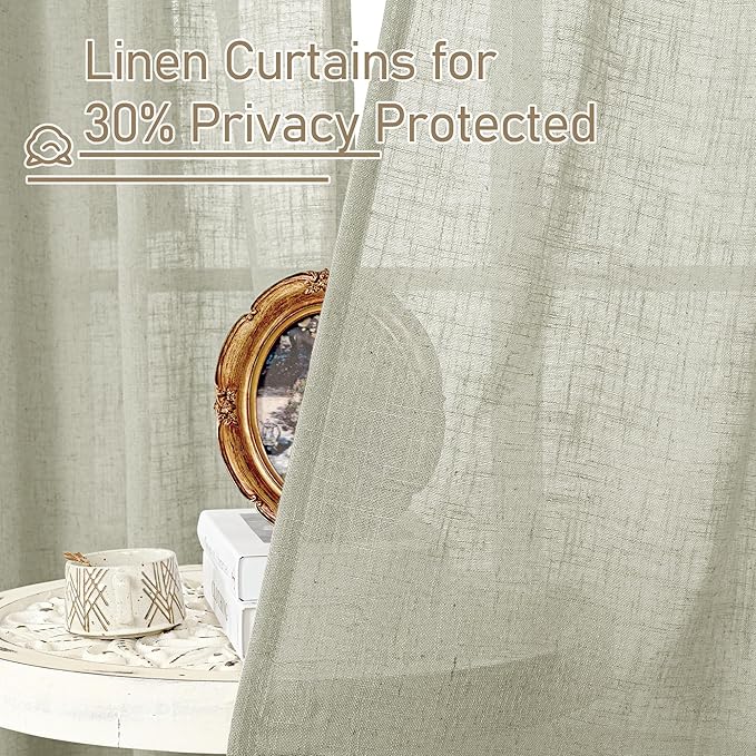 LAMIT Short Linen Curtains 40 Inch Length, Sage Grey Small Window Semi Sheer Drapes Light Filtering Bronze Grommet Neutral Panels for Cafe/Basement, 2 Panels Set, 34 x 40 Inch-Ruum Studio Home
