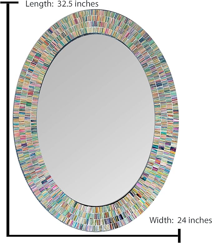 Bohemian Rainbow Wall Mirror -Glass Mosaic Decorative Wall Mirror, Multi Color Spectrum Wall Mountable, Oval Multi-Color Framed Mirror (32 in. x 24 in.)-Ruum Studio Home