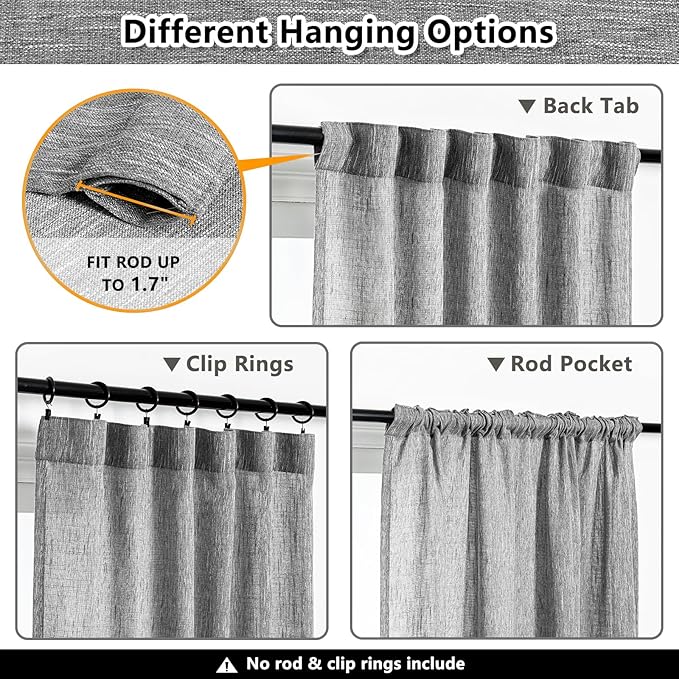 MYSKY HOME Sheer Curtains for Bedroom, Kitchen Curtain Panels Cotton Polyester Blend Fabric Linen Look Texture Light Filtering Privacy Drapes, Farmhouse Home Decor, 50" x 63", Dark Grey, 2 Pieces-Ruum Studio Home