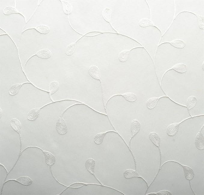 MIUCO Floral Embroidery Semi Sheer Curtains Faux Linen Grommet Curtains for Bedroom 52 x 63 Inch 2 Panels, Off White-Ruum Studio Home