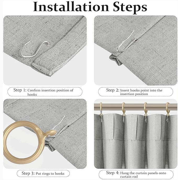 FMFUNCTEX Pinch Pleated Curtains 96 Inches Long for Living Room, Grey Semi Sheer Faux Linen Textured Pleat Drapes for Bedroom with Hooks, Light Filtering Farmhouse Window Drapes 2 Panels-Ruum Studio Home