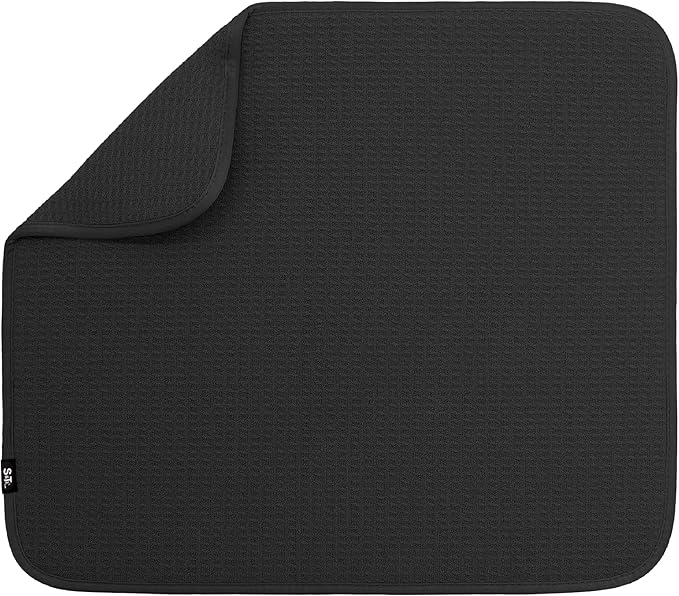 S&T INC. Dish Drying Mat, 16” x 18”, Absorbent Microfiber Kitchen Counter Mat, Dish Drying Pad for Dishes, Utensils, Pots and Pans, Large, Black-Ruum Studio Home