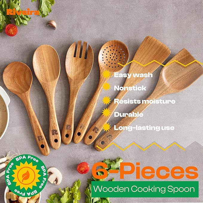 Riveira's 6-Piece Kitchen Essentials - Wooden Spoons for Cooking and Comprehensive Cooking Utensils Set-Ruum Studio Home