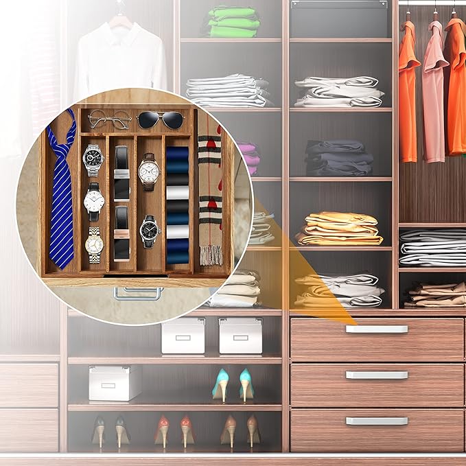 Bellsal Acacia Silverware Organizer Kitchen Drawer Organizer Expandable Bamboo Utensil Holder Cutlery Tray for Kitchen Utensil and Flatware Bedroom Office-Ruum Studio Home
