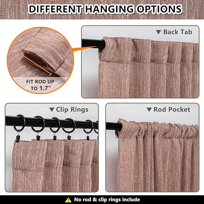 MYSKY HOME Living Room Curtains for Windows, Linen Look Texture Semi Sheers Boho Drapes Extra Long Floor Length Curtain Panels Soft Cotton Fabric, 50 x 108 Inch, Brick Red, 2 PCs-Ruum Studio Home